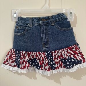 Kiddie Korral Vintage Size 4 Patriotic American Flag Ruffle Denim Skirt